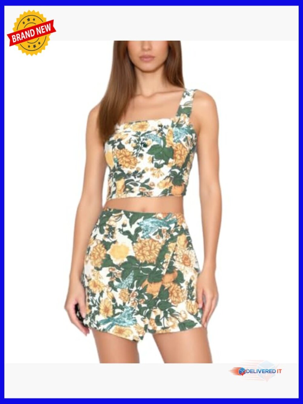 Women Two Piece Skirt Set Floral Crop Top Mini Skirt Summer Short Set Vacation - Picture 2 of 7